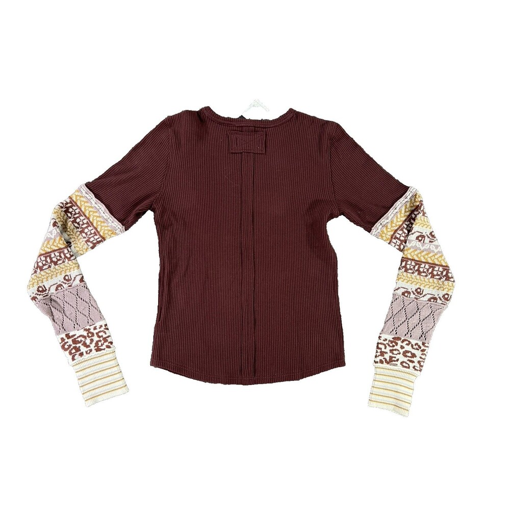 Free People We The Free All In Cuff Top In Chocolate Combo Thermal NWT Large - Picture 13 of 13